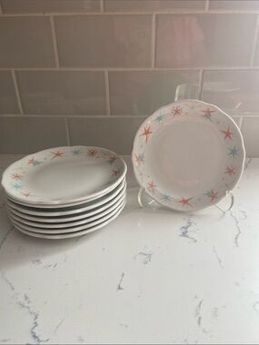 Set of 8 Jackson China Atomic Starburst Salad Dessert Plates MCM